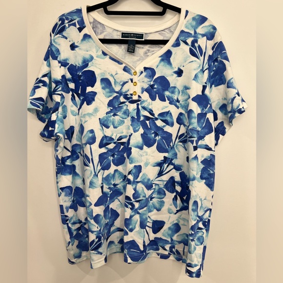 Karen Scott Tops - Karen Scott Women's Blue Floral Top